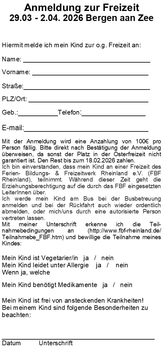 Anmelden Osterferien Bergen aan Zee 2026